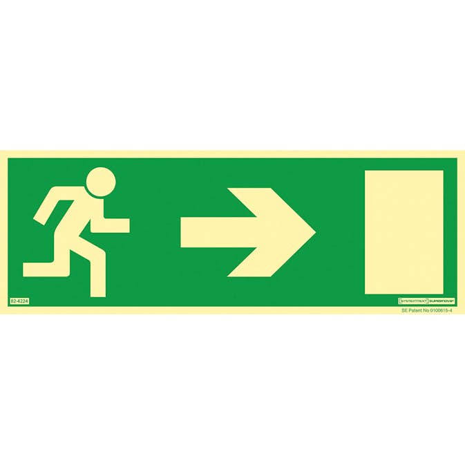 Skylt Systemtext Utrymning Pil Höger Aluminium Supernova