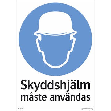 Skylt Systemtext Skyddshjälm 210x297 mm Plast