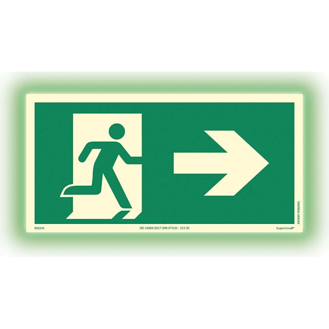 Skylt Systemtext Utrymning Pil Höger Aluminium Supernova+