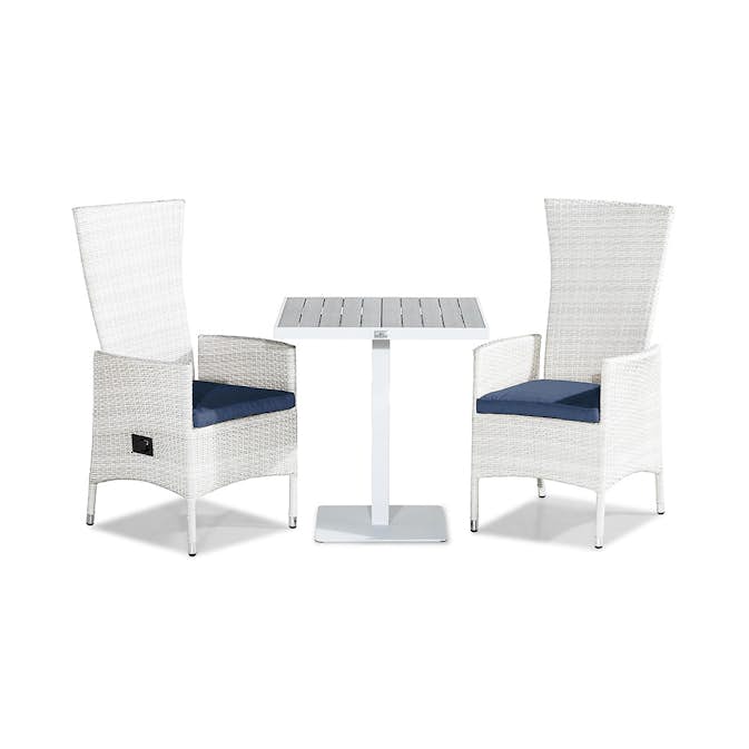 Caféset Comfort Garden Sierra 70x70 med 2 Ställbara Utefåtöljer Jenny och Dynor Utomhus