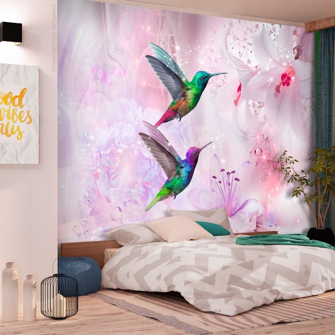 Fototapet Arkiio Självhäftande Colourful Hummingbirds Purple