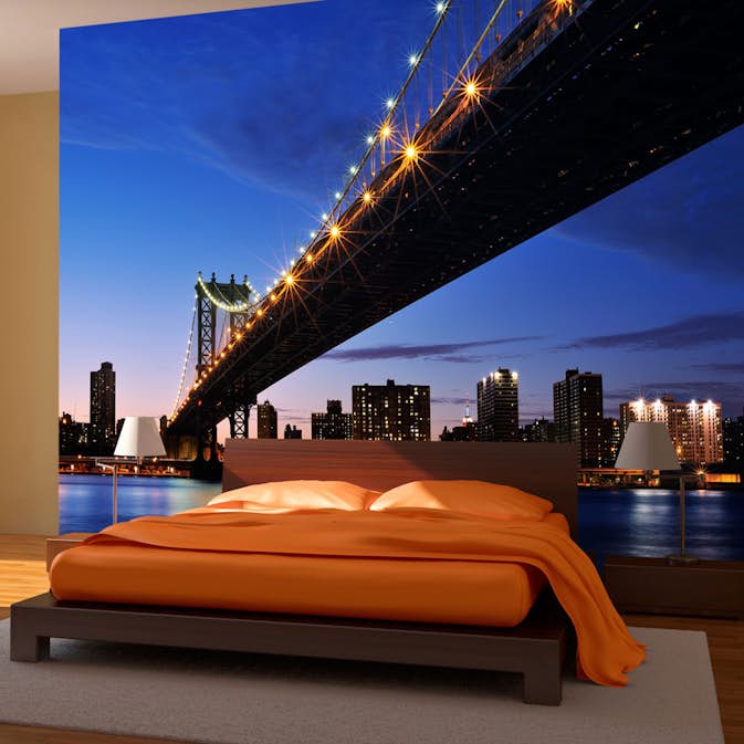 Fototapet Arkiio Manhattan Bridge Upplyst På Natten