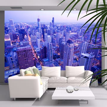 Fototapet Arkiio Skygga Lampor Vid Skymning I Chicago