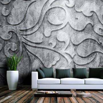 Fototapet Arkiio Silver Bakgrund Med Blommönster