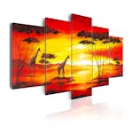 Tavla Arkiio Giraffer I Bakgrunden Med Solnedgång