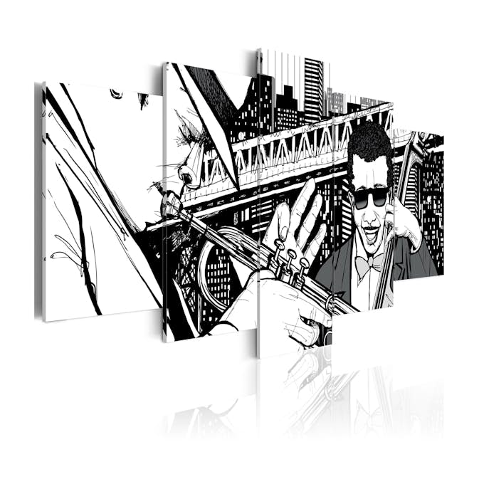 Tavla Arkiio Jazzkonsert På Bakgrunden Av New York Skyskrapor 5 st