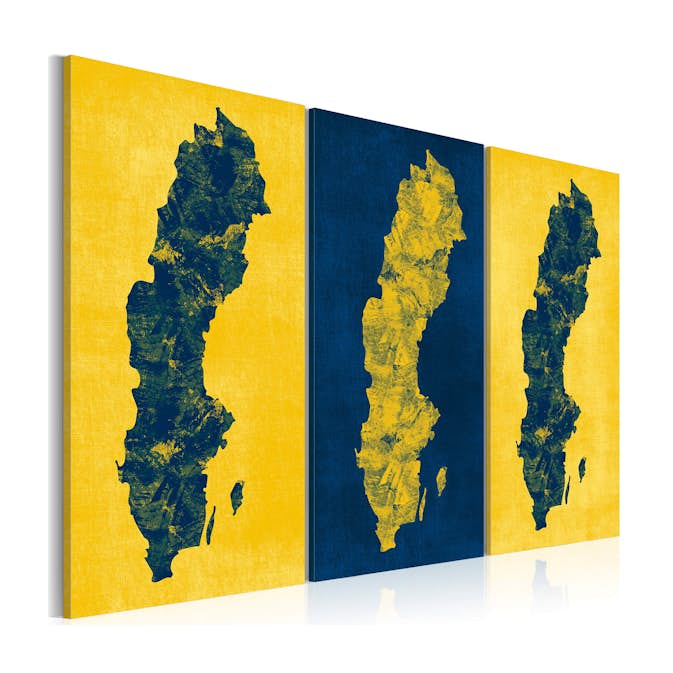 Tavla Arkiio Målad Karta Över Sverige Triptyk