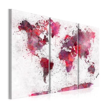 Tavla Arkiio World Map Red Watercolors 3 delar