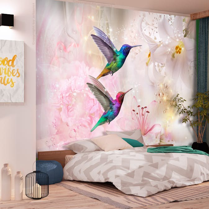 Fototapet Arkiio Självhäftande Colourful Hummingbirds Pink