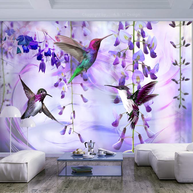 Fototapet Arkiio Självhäftande Flying Hummingbirds Violet