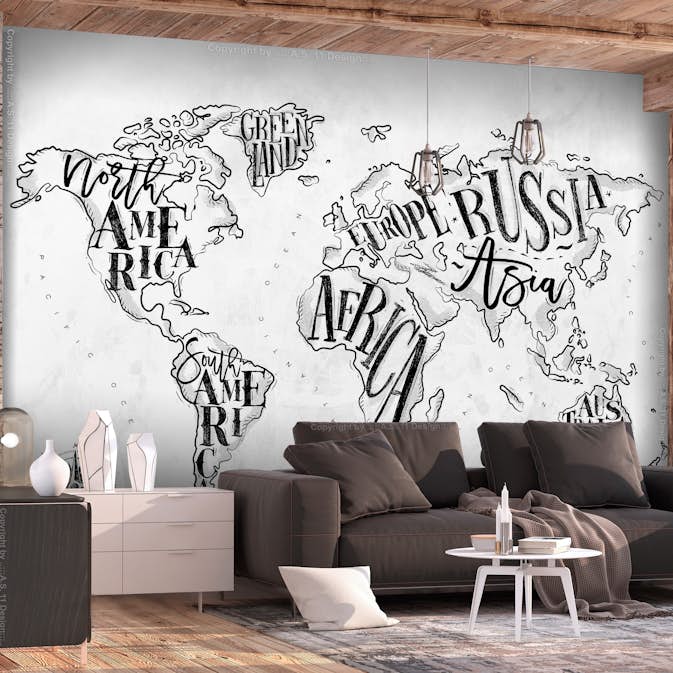 Fototapet Arkiio Självhäftande Retro Continents Grey