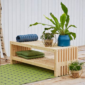 Trädgårdsbänk PLUS Rustik Design med Hylla 2180 mm