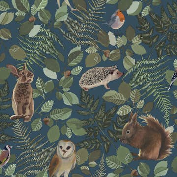 Tapet ESTAhome Skogens Djur Blått, Grönt Och Brunt EW139250