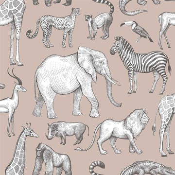 Tapet ESTAhome Djungeldjur Antikrosa Och Grått EW139271