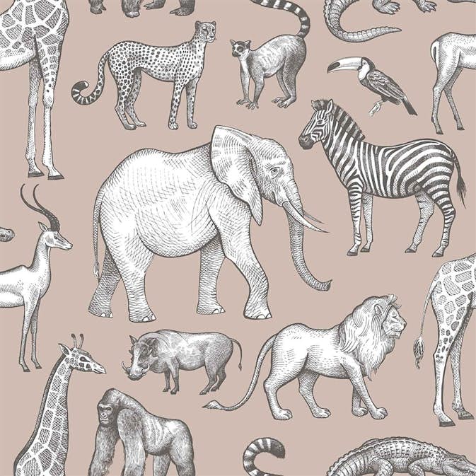 Tapet ESTAhome Djungeldjur Antikrosa Och Grått EW139271