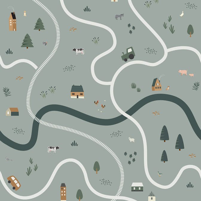 Fototapet ESTAhome Traktorer Och Husdjur Grågrönt EW159056