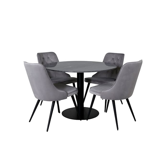 Matgrupp Venture Home Estelle Ø106 med 4 Velvet Deluxe stolar