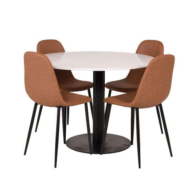 Matgrupp Venture Home Roxanna Vit Bord med 4 Pobbie Stolar Läder