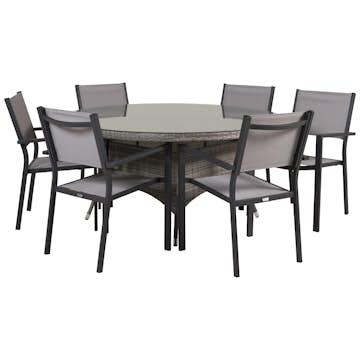 Matgrupp Utomhus Venture Home Virda Ø 150 med 6 Copacabana Trädgårdsstolar