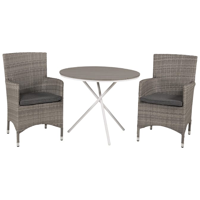 Cafégrupp Venture Home Parma med 2 Malin Trädgårdsstolar Utomhus