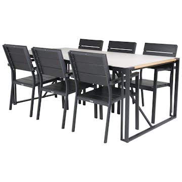 Matgrupp Utomhus Venture Home Tilly 200 med 6 Lova Trädgårdsstolar