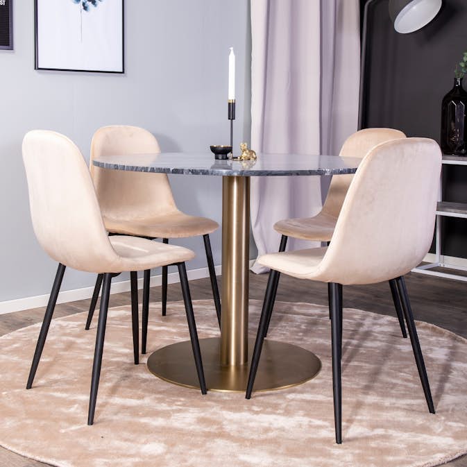 Matgrupp Venture Home Estelle Rund med 4 Pobbie Stolar Sammet