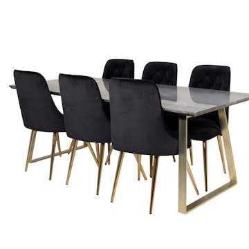 Matgrupp Venture Home Estelle 200 med 6 Vera Stolar Sammet