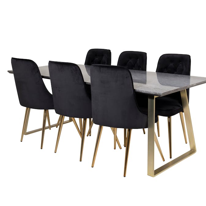 Matgrupp Venture Home Estelle 200 med 6 Vera Stolar Sammet