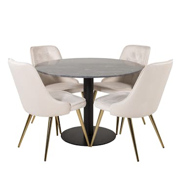 Matgrupp Venture Home Estelle Rund med 4 Vera Stolar Sammet