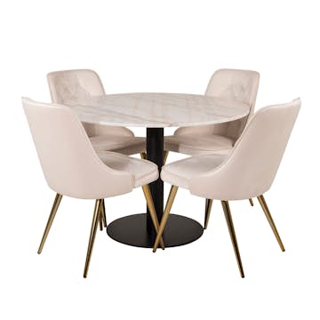 Matgrupp Venture Home Estelle Rund med 4 Vera Stolar Sammet