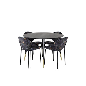 Matgrupp Venture Home Disa Rund med 4 Valor Stolar