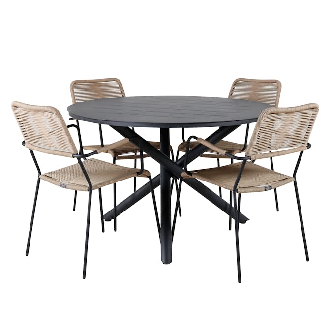 Matgrupp Venture Home Ande med 4 Minos Matstolar med Armstöd