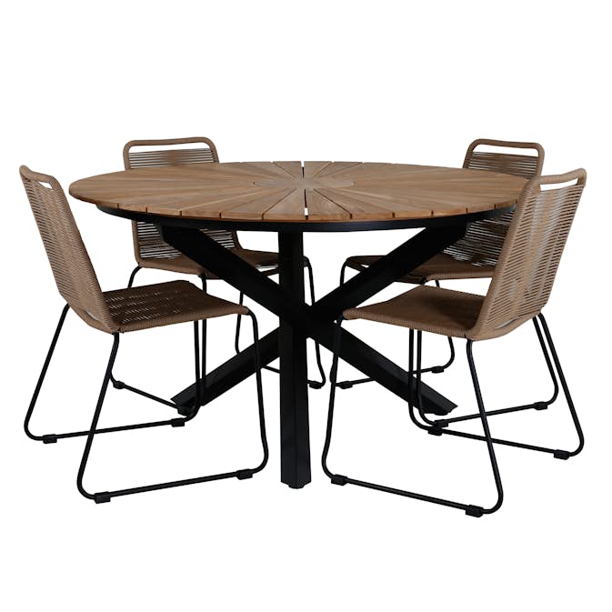 Matgrupp Utomhus Venture Home Mendi Rund med 4 Levi Stol Latte