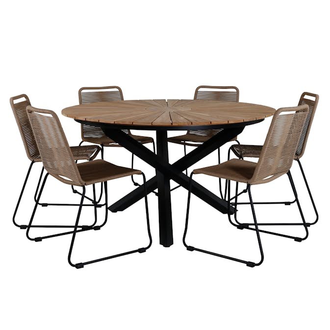 Matgrupp Utomhus Venture Home Mendi Rund med 6 Levi Stol Latte