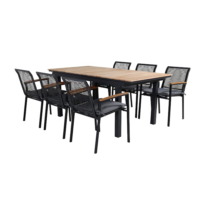 Matgrupp Utomhus Venture Home Mendi med 6 Deni Trädgårdsstolar