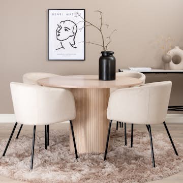 Matgrupp Venture Home Bianca Rund med 4 Bergen Stolar Sammet