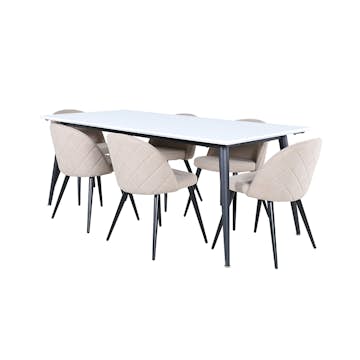 Matgrupp Venture Home Jolie med 6 Valentina Stitcthes Stolar Polyesterlinen