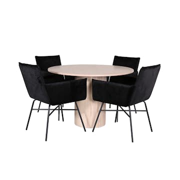 Matgrupp Venture Home med Runt Bianca Matbord och 4 Annika Matstolar