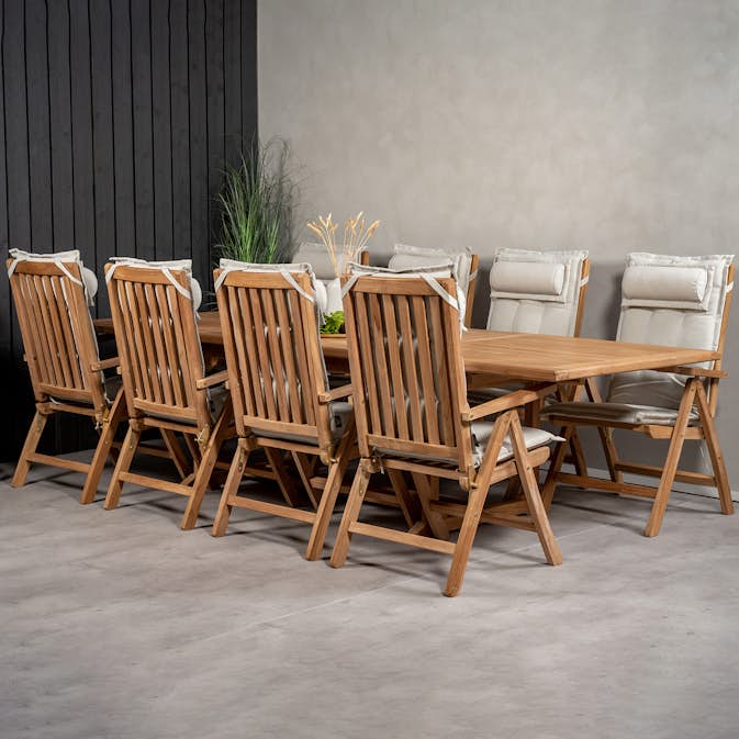 Matgrupp Venture Design Kenya 195-295x110 Teak med 8 Kenya Positionsfåtöljer