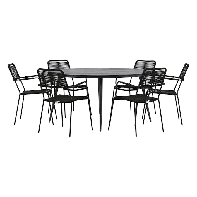 Matgrupp Venture Home Break Ø150 med 6 Lindos Karmstolar