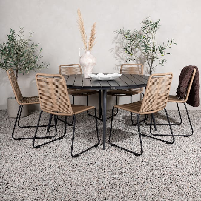 Matgrupp Venture Home Break Ø150 med 6 Lindos Stapelstolar