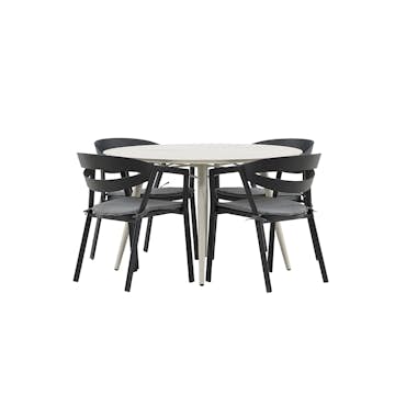 Matgrupp Venture Home Lina Ø120 cm med 4 Slit Stolar