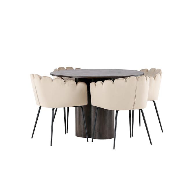 Matgrupp Venture Home Olivia Ø 110 cm med 4 Limhamn Stolar Sammet