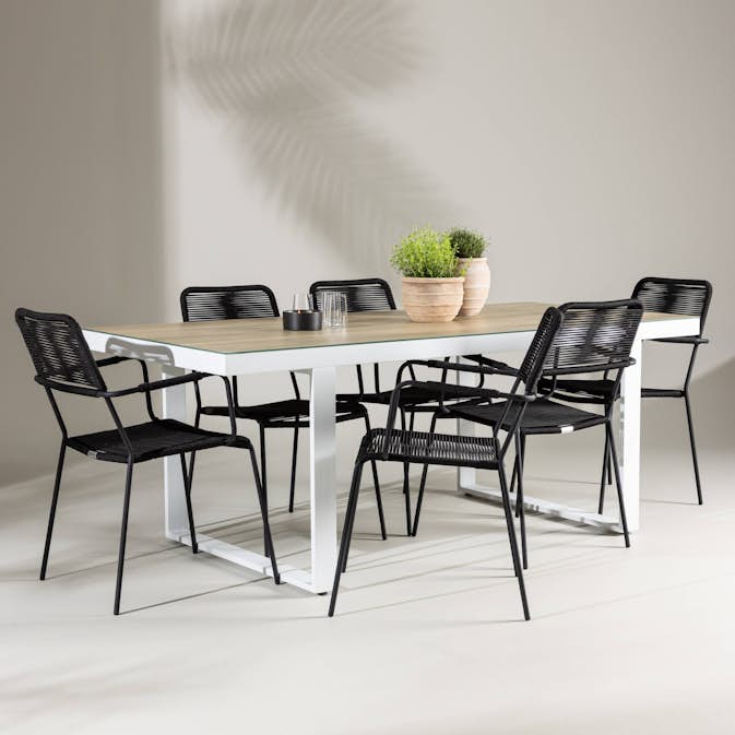 Trädgårdsgrupp Venture Home Merlo med 6 Lindos Karmstolar