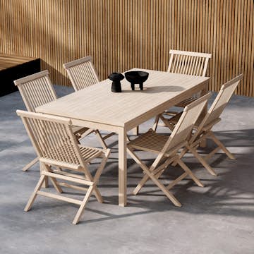 Trädgårdsmatgrupp Venture Home Kenya Rektangulärt Matbord 180x90x75 med 6 st Kenya Trädgårdsstolar