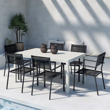 Trädgårdsmatgrupp Venture Home Capo Rektangulärt Matbord 160/240x100x75 Beige med 6 st Copacabana Trädgårdsstolar Svart