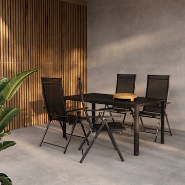 Trädgårdsmatgrupp Venture Home Giardini Rektangulärt Matbord 150x85x72 Svart med 4 st Levanzo Trädgårdsstolar Svart