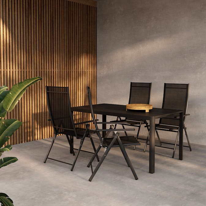 Trädgårdsmatgrupp Venture Home Giardini Rektangulärt Matbord 150x85x72 Svart med 4 st Levanzo Trädgårdsstolar Svart