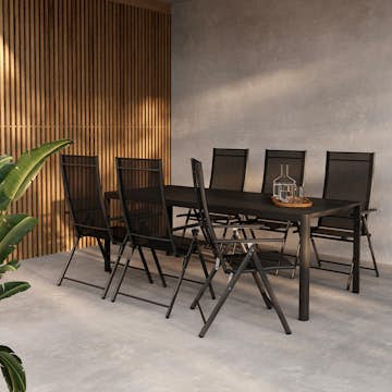 Trädgårdsmatgrupp Venture Home Giardini Rektangulärt Matbord 200x90x72 Svart med 6 st Levanzo Trädgårdsstolar Svart
