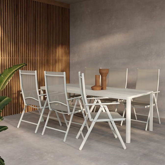 Trädgårdsmatgrupp Venture Home Giardini Matbord Beige med 6 st Break Trädgårdsstolar Beige